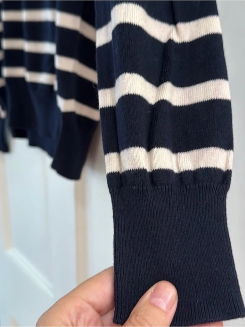 J. Crew Navy Striped Crewneck Sweater with Red & Blue Accents